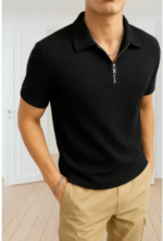 Sherooz Collection Trendy Waffle Knit Zipper Polo Shirts For Men / Polo Tshirts For Men / Men Polo Tshirts / Men Tshirts - Image 3