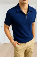 Sherooz Collection Trendy Waffle Knit Zipper Polo Shirts For Men / Polo Tshirts For Men / Men Polo Tshirts / Men Tshirts - Image 4