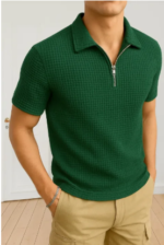 Sherooz Collection Trendy Waffle Knit Zipper Polo Shirts For Men / Polo Tshirts For Men / Men Polo Tshirts / Men Tshirts - Image 5